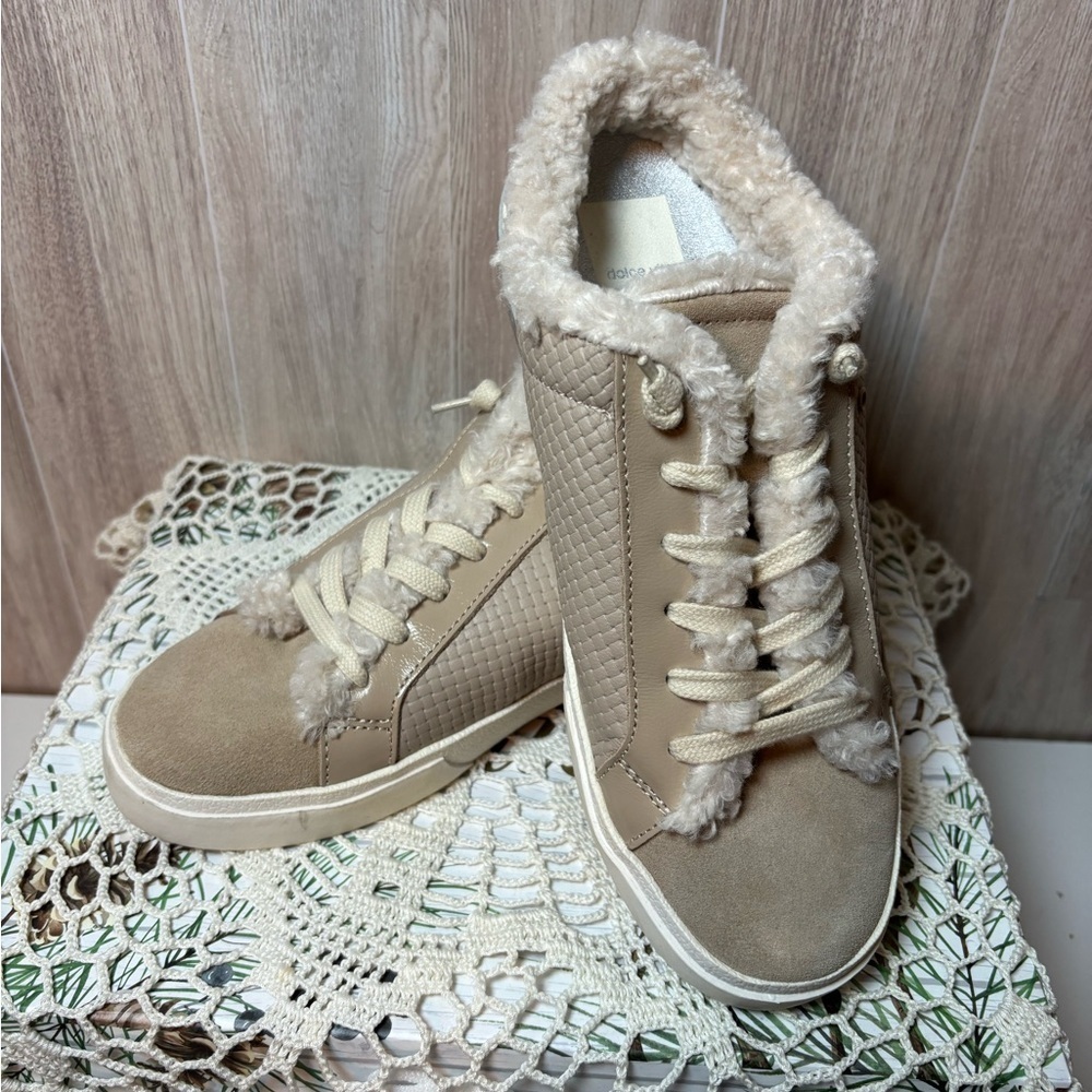 Dolce Vita Zantel Cream Fur Lined Sneakers Slip on